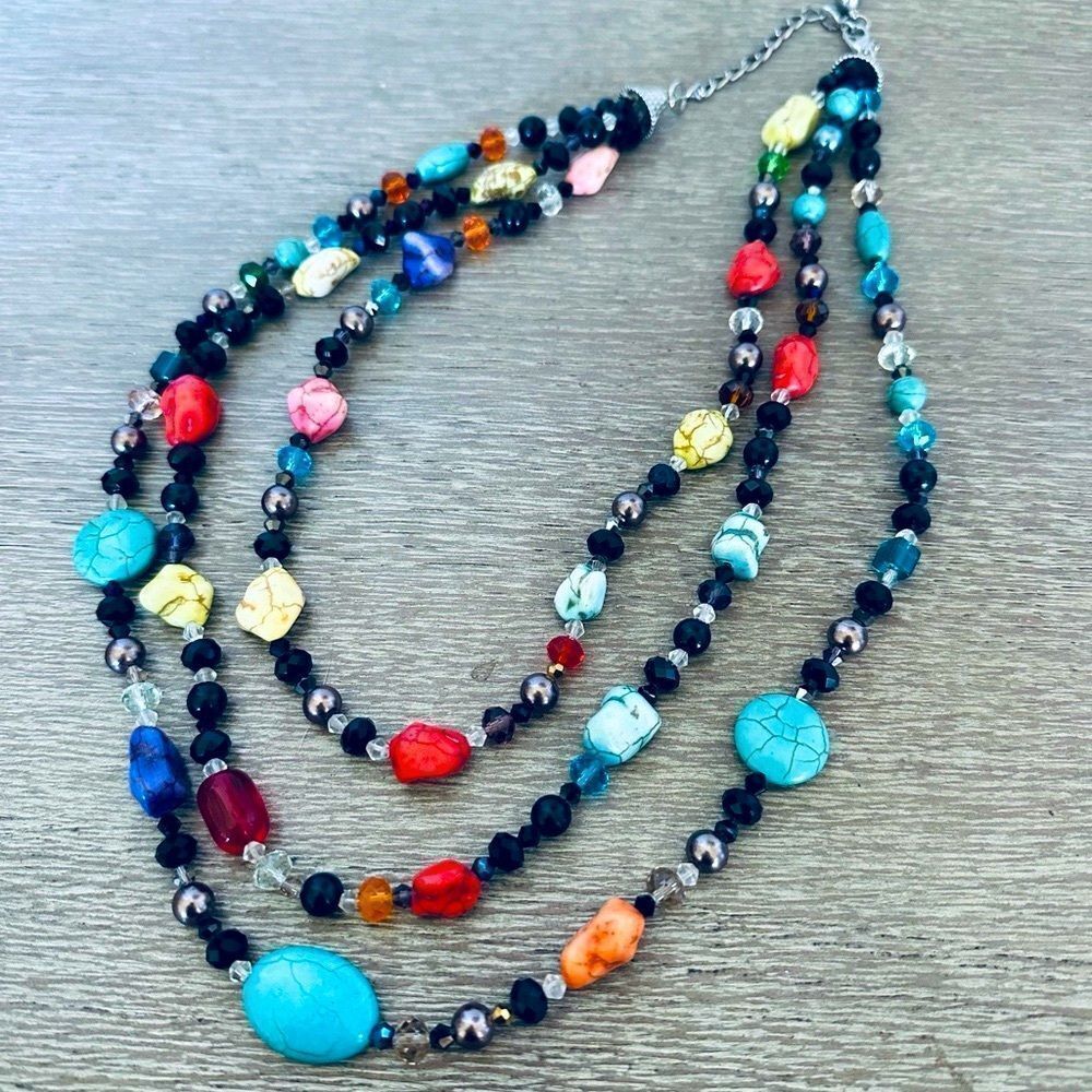 Rainbow Stone Beaded Multicolor Boho Statement Necklace